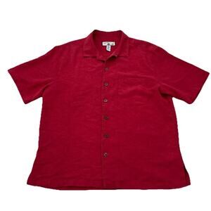 Vintage Caribbean Joe Rayon camp collar short sleeve button shirt Red Medium